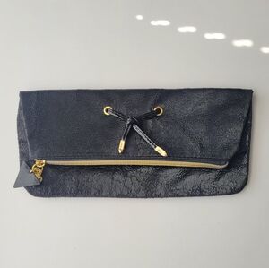 Guess Black Foldover Clutch with Black Cheetah Print Lining